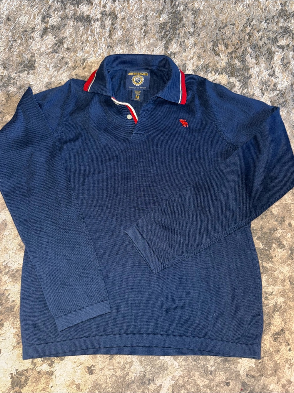 Abercrombie & Fitch Navy Long-Sleeve Polo with Red Accent